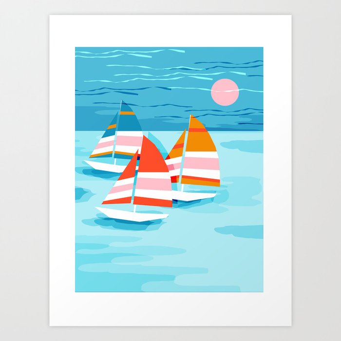 Popin - memphis sports retro throwback neon sailing sailboat cool rad gnarly trendy watersports Art Print