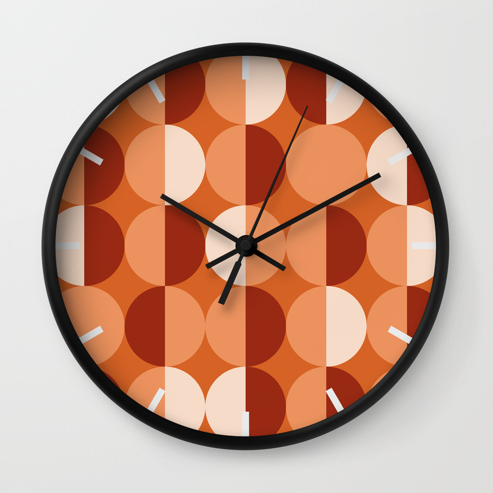 Retro Circles Grid Orange Wall Clock By Danadudesign Society6