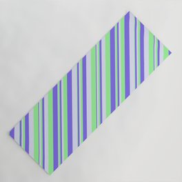 [ Thumbnail: Green, Medium Slate Blue, and Lavender Colored Lines Pattern Yoga Mat ]
