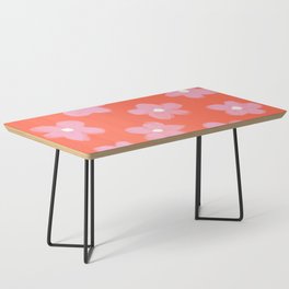 Tropical Pink Flowers on Peachy Coral Color Coffee Table