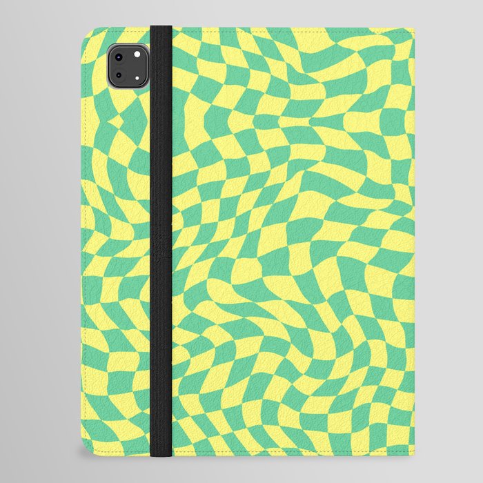 Lemon yellow green checker symmetrical pattern iPad Folio Case