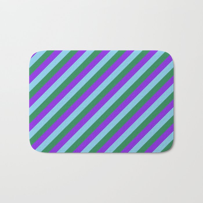 Purple, Sky Blue, and Sea Green Colored Lined Pattern Bath Mat