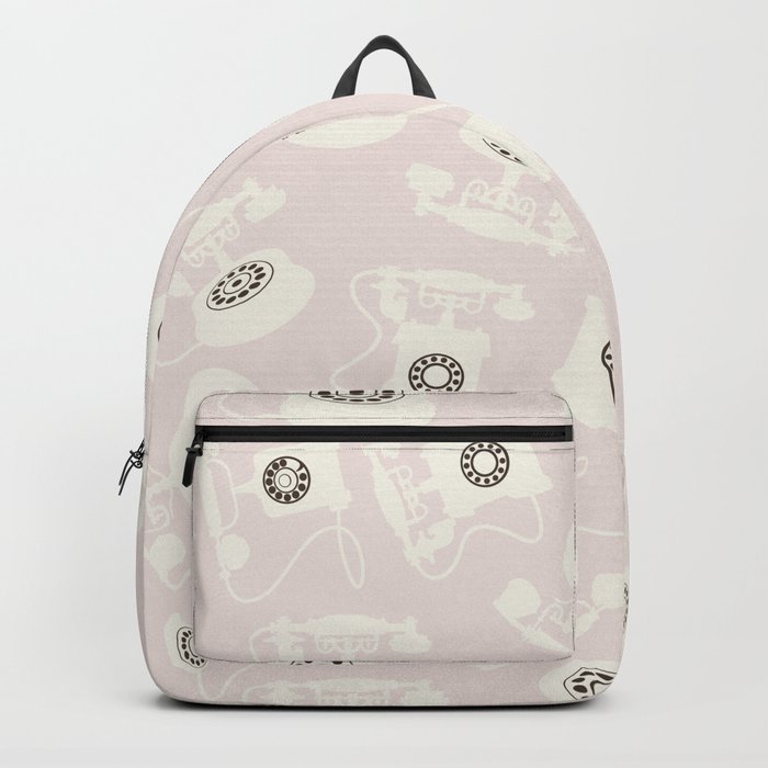 Vintage Rotary Dial Telephone Pattern on Pastel Pale Pink Backpack