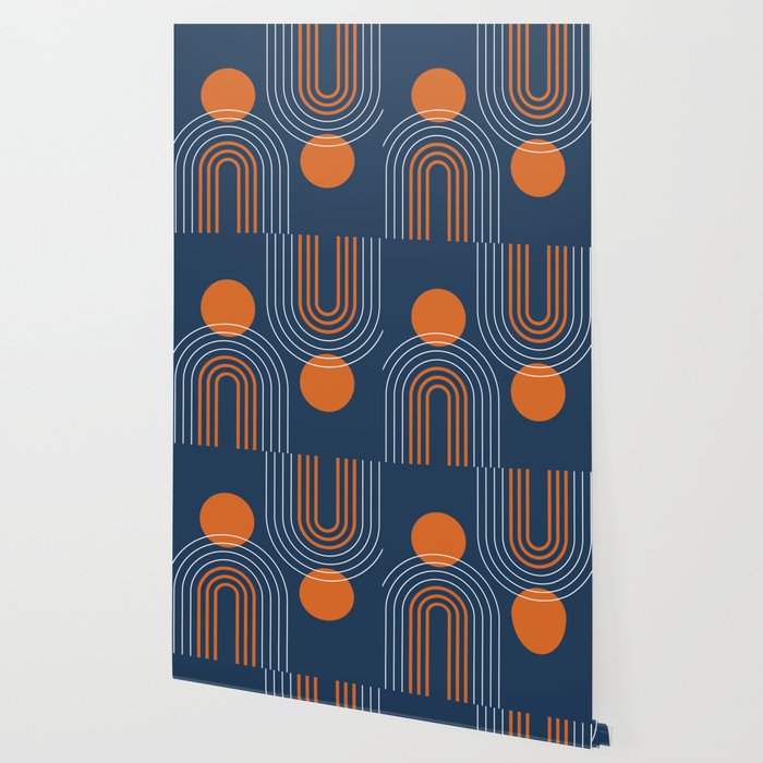Mid Century Modern Geometric 111 in Navy Blue and Vintage Orange