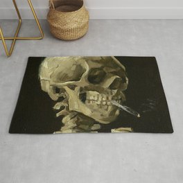 Skeleton with Burning Cigarette Area & Throw Rug