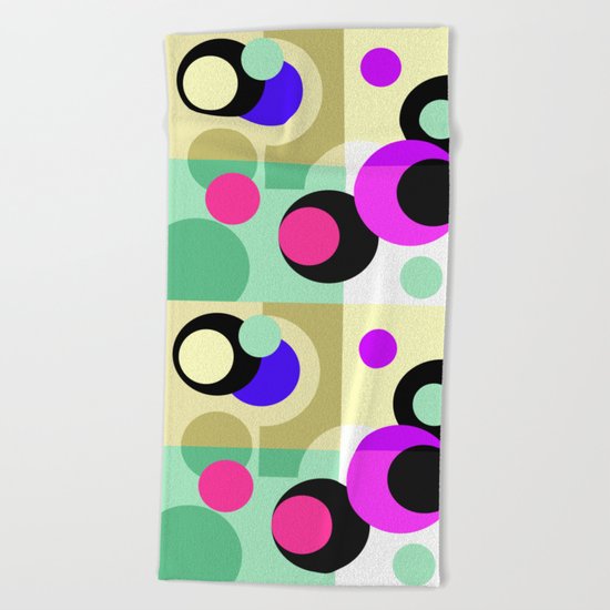 Colorful geometric pattern with polka dots . Beach Towel