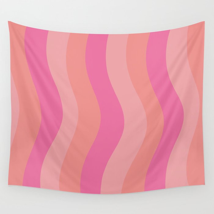Sweet Bubblegum Waves - Coral and Pink Wall Tapestry