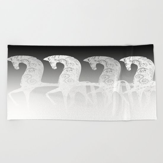 Horses in line - black and white - #society6 #buyart Beach Towel