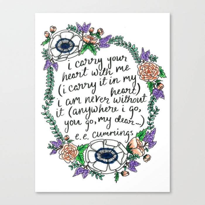 Hand-lettered e.e. cummings quote with floral wreath Canvas Print