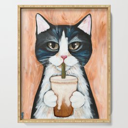 Iced Coffee Tuxedo Cat Serving Tray