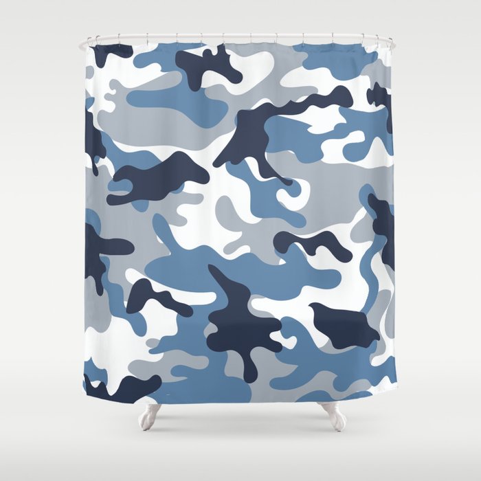 Blue and White Camo Shower Curtain