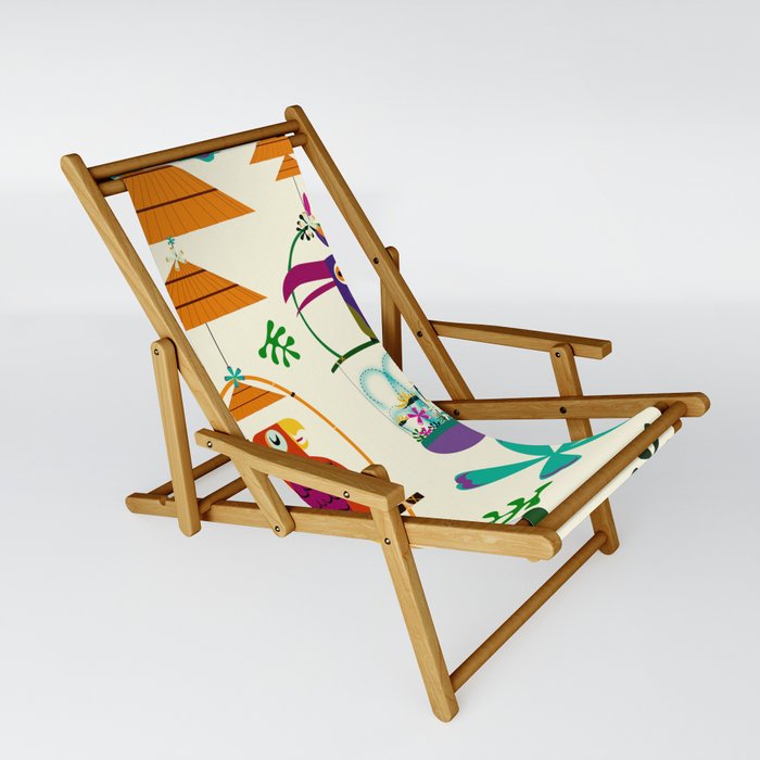 Vintage Modern Tiki Birds Sling Chair