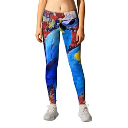 BLUE PARROTS & RED GERANIUMS GARDEN PATTERN Leggings | Ink, Macawpillows, Birds, Macawrugs, Digital, Aerosol, Black And White, Macawcups, Abstract, Bluemacaws 