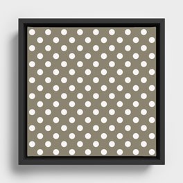 Taupe Brown & White Polka Dots Framed Canvas