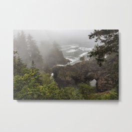 Fog Over Natural Bridges Metal Print | Landscape, Beach, Hills, Sea, Oregoncoast, Wildflowers, Photo, Fog, Oregon, Shore 