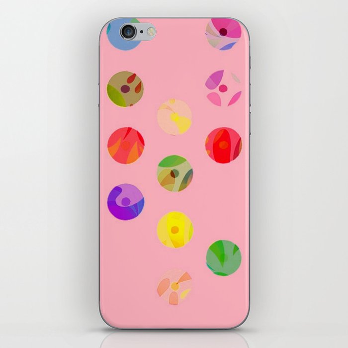 Modern Retro Bright Rainbow Circles On Pink iPhone Skin