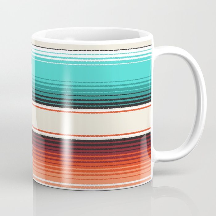 Navajo White, Turquoise and Burnt Orange Southwest Serape Blanket Stripes Coffee Mug