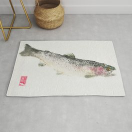 Rainbow Trout Dive - Gyotaku Rug | Other, Japanesegyotaku, Fish, Rainbowtrout, Fishprint, Realism, Gyotaku, Ink, Acrylic, Trout 