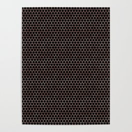 Metallic Rose Gold Honeycomb Black Pattern Poster