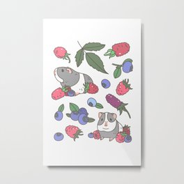 Guinea Pig Pattern in Mint Green Background with mix berries Metal Print | Raspberry, Guineapigs, Kawaiipattern, Guineapigpattern, Mintpattern, Petillustration, Summerpattern, Berries, Drawing, Fruits 