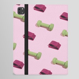 Pastel pink fitness pattern with dumbbels iPad Folio Case
