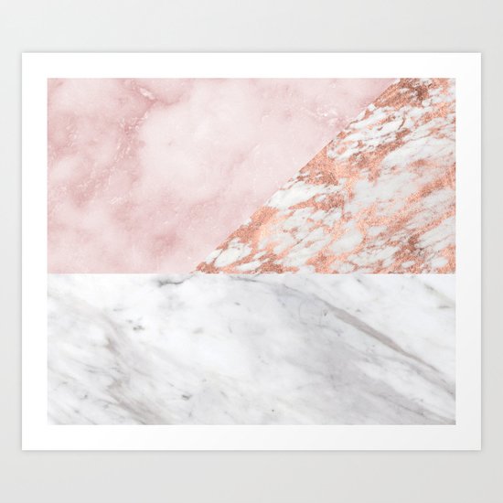Mixed pinks rose gold marble Art Print