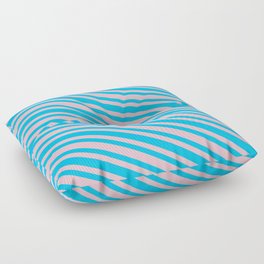 [ Thumbnail: Pink and Deep Sky Blue Colored Striped Pattern Floor Pillow ]