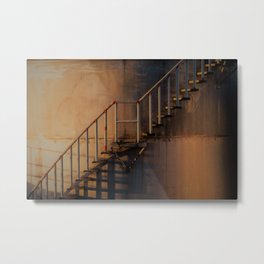Metal stairs on an industrial silo at sunset Metal Print | Metal Ladder, Rail, Grunge Mood, Lukefranklindesigns, Industrial Design, Diagonal, Photo, Grunge Aesthetic, Edgy Photos, Street Photography 