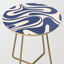 Retro Fantasy Swirl Abstract in Blue and Cream Side Table
