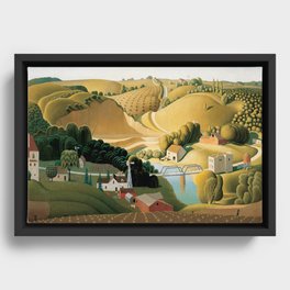 Stone City, Iowa, Rolling Hills, Great Plains Heartland landscape painting by Grant Wood Framed Canvas