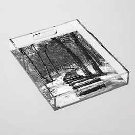 Forest Stairs Black and White Photography Acrylic Tray