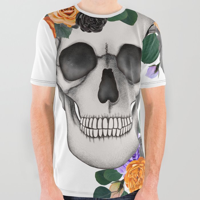 Flowers Scull All Over Graphic Tee