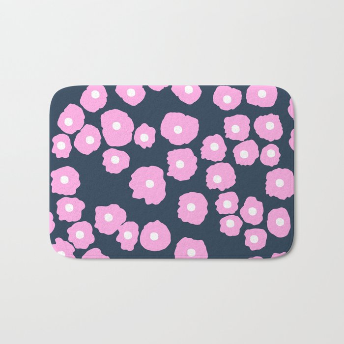 Abstract Poppies Navy and Pink Bath Mat