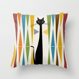Mid-Century Modern Art Cat 2 Throw Pillow | Midcenturymodcat, Retroart, Mid Centurymodern, Popartcat, Mid Century, Modern, Home, 1950, Kitchen, Midcenturymodern 