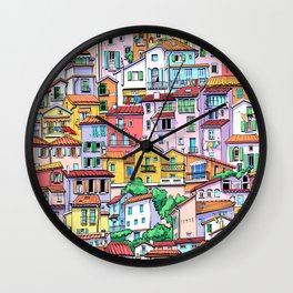 Colorful Old Village Wall Clock