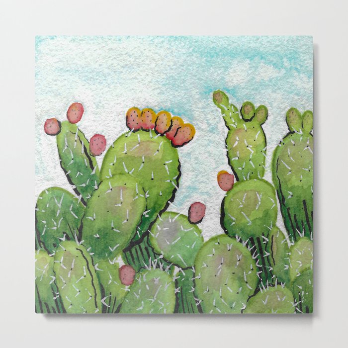 Cactus Pears Watercolor Metal Print