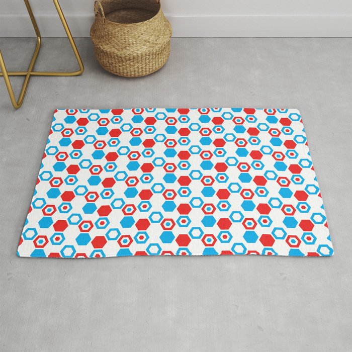 Retro Hexagons Red White And Blue Rug, Red White Blue Rug