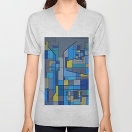 Blue and Yellow V Neck T Shirt