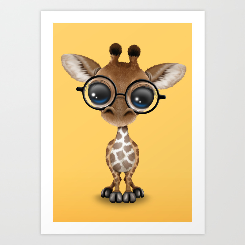 Cute Curious Baby Giraffe Wearing Glasses Art Print by Jeff Bartels |  Society6