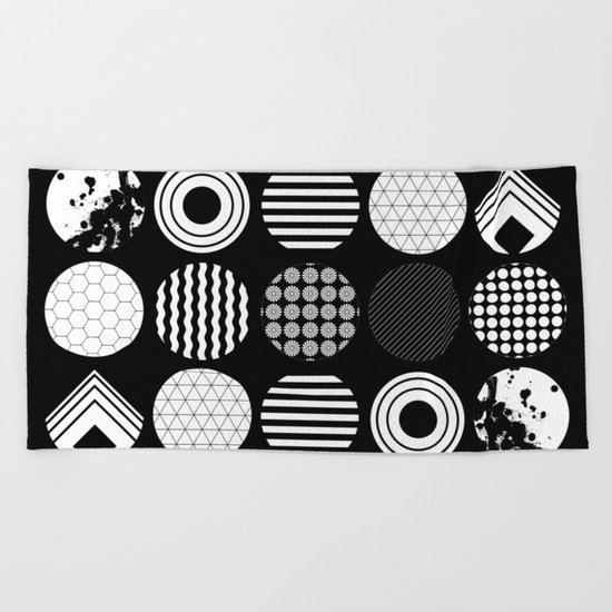 Ecelctic Geometric 2 - Black and white multi patterned design Beach Towel