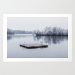 Swim Raft in Winter Landscape Art Print