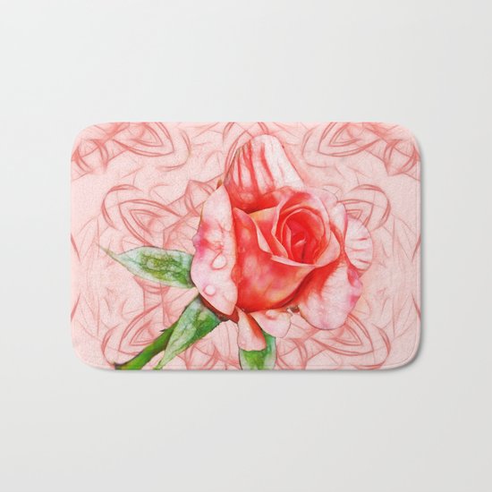 Pink rose on elegant kaleidoscope Bath Mat