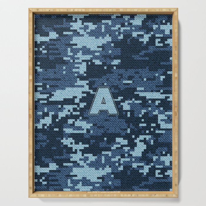 Personalized A Letter on Blue Military Camouflage Air Force Design, Veterans Day Gift / Valentine Gift / Military Anniversary Gift / Army Birthday Gift iPhone Case Serving Tray