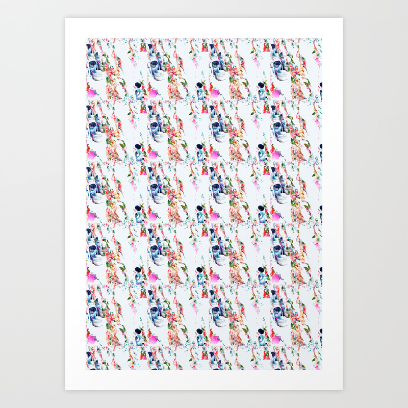 Muster Totenkopf Und Blumen Patterns Skull And Flowers Art Print