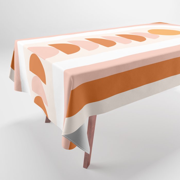 Abstraction Shapes 121 in Vintage Orange and Blush Coral (Sun and Rainbow Abstract)  Tablecloth