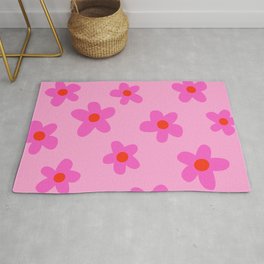 pink 70s floral, flower power print Area & Throw Rug