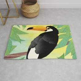 Toucan Collage and Sunrise Rug | Jungle, Vacation, Shedenhelm, Kendra, Amazon, Forest, Green, Square, Colorful, Sun 