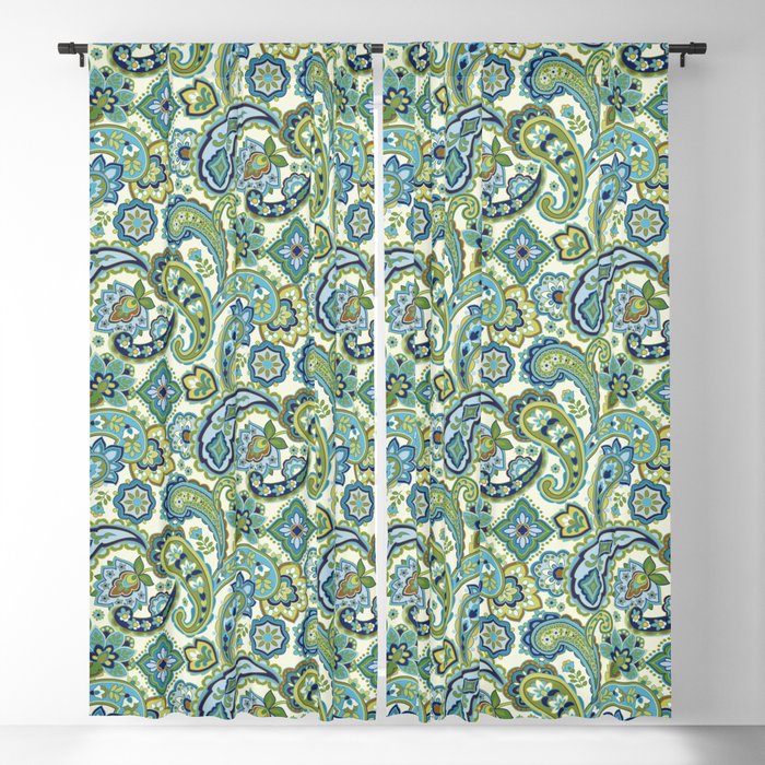 Blue and Green Paisley Blackout Curtain