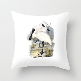 Vintage Royal Spoonbill Bird Illustration Throw Pillow