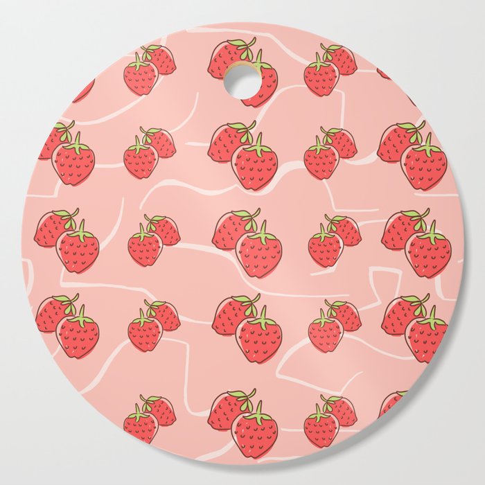 Cute Pink Strawberry Pattern Cutting Board